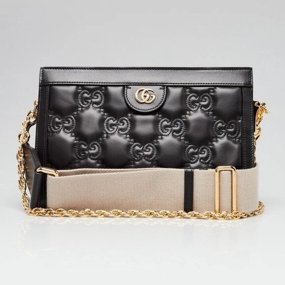 Gucci Black Leather GG Metalasse Frame Top Crossbody Shoulder Bag - Picture 1 of 12